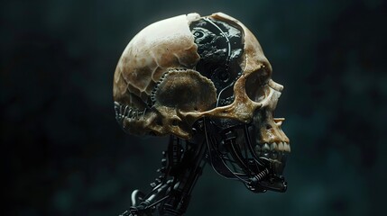 Wall Mural - Humanoid Cranium with Mechanical Structure in Dark Cinematic Ambiance