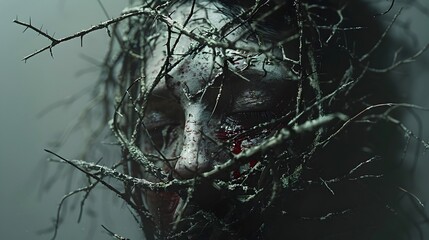 Poster - Macabre Transformation:Bride Shrouded in Ghastly Thorns,Cinematic Psychological Horror