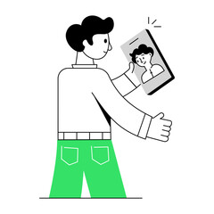 Canvas Print - Get a glimpse of taking selfie line style mini illustration 

