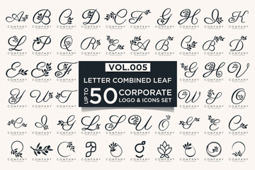 creative leaf and letter logo icon set.