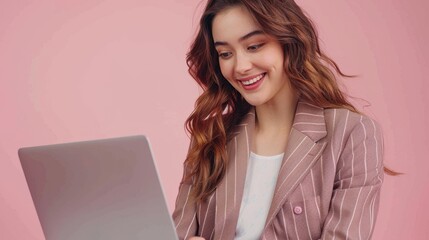 Poster - The smiling woman with laptop