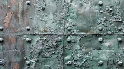 Poster - Close up of aged metal surface in gray green