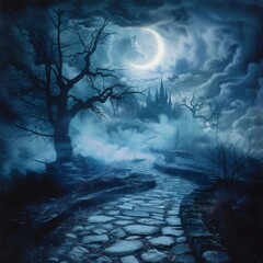 Wall Mural - Ghostly Halloween Path Layout Background