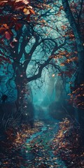Wall Mural - Halloween Celebration with Haunted Forest Background