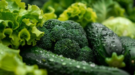 broccoli, cucumbers, lettuce leaves, freshness,vibrant, impurity free, background, AI Generative