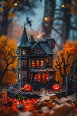 Wall Mural - Halloween Night with Haunted House Layout Background
