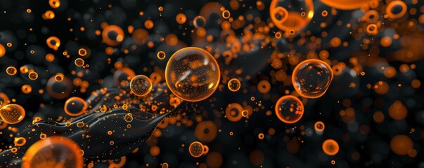 Wall Mural - Abstract background with orange spheres floating against dark backdrop