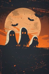 Wall Mural - Minimalist Halloween Background with Abstract Ghost Figures