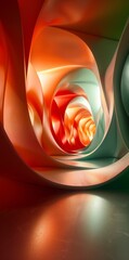 Abstract 3D render of flowing red, white, and green shapes in dynamic wallpaper design