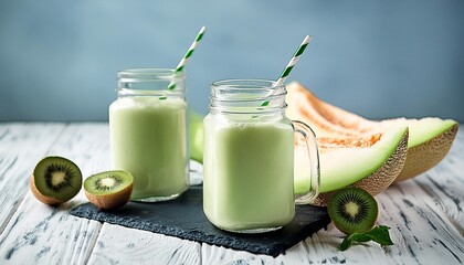 Wall Mural - fresh green kiwi and melon smoothie