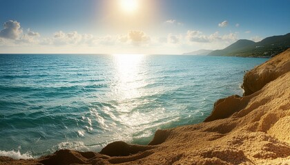 tranquil sea with glistening sun reflection natural background