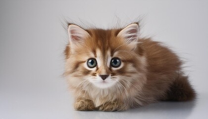 Wall Mural - little fluffy kitten on a white background