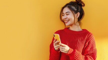 Canvas Print - The woman holding mobile phone.