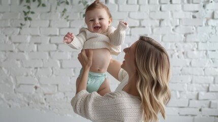 Wall Mural - The happy mother with baby