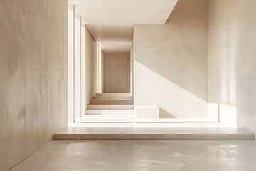 Wall Mural - A pristine sunlit corridor with minimalist architecture perfect for a modern, clean wallpaper or background