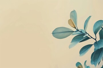 Sticker - A single plant branch against a pastel colored wall, embodying simplicity and sustainability; a minimalist wallpaper or background