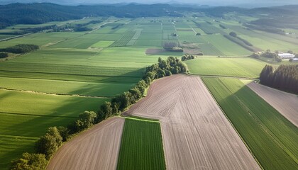 Wall Mural - a top view of a vibrant green field that has been cultivated captured in a horizontal shot with ample copy space