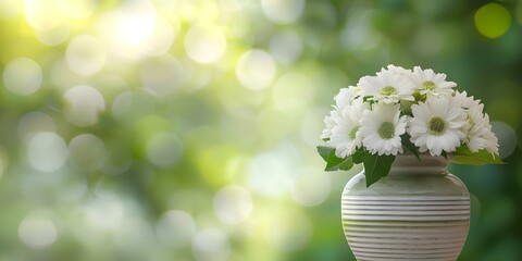 Ceremony with white flowers and urn ashes at cemetery for funeral. Concept Funeral Ceremony, White Flowers, Urn Ashes, Cemetery Setting, Mourning Family
