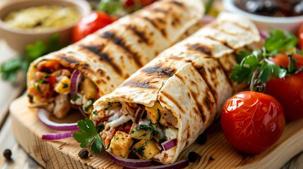 Wall Mural - mexican tortilla wrap with chicken breast and vegetables