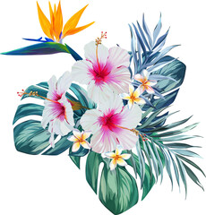 Wall Mural - Bouquet of tropical flowers. Hibiscus. Paradise flowers. exotic, tropical