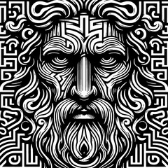 Wall Mural - black and white ancient god pattern