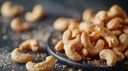 Wall Mural - Cashew nuts with a crunchy coating on a dark background