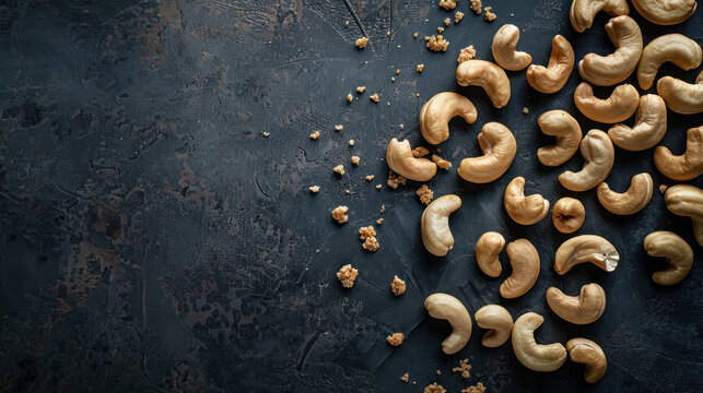 Cashew Nuts with a Crunchy Coating on a Dark Background
