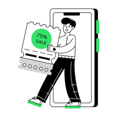 Canvas Print - Character based outline mini illustration of online sale 

