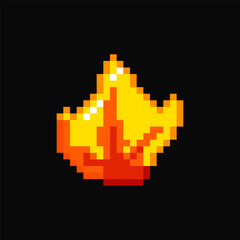 Bonfire pixel item for game interface, fire game element, flame 8 bit resource.