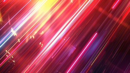Wall Mural - tron style wallpaper background with red, white and yellow streaking lights diagonally across the pa