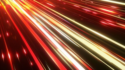 Wall Mural - tron style wallpaper background with red, white and yellow streaking lights diagonally across the pa