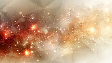 Wall Mural - abstract geometric background with glowing lights and connecting lines in warm gold and orange hues.