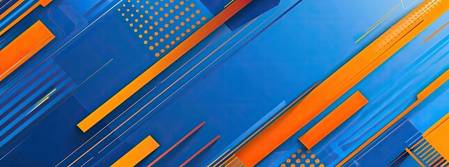 Wall Mural - Blue and orange abstract background with geometric shapes and lines