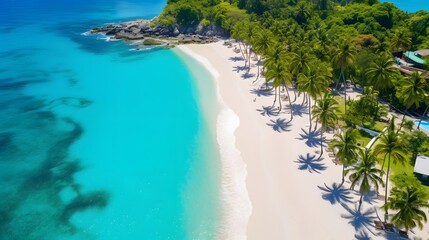 Poster - Aerial view of beautiful tropical island with palm trees and sand beach