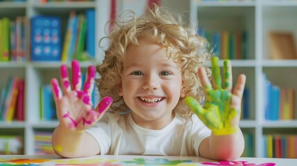 Wall Mural - The Smiling Painted Hands Child