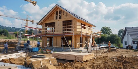 a building site for a new house made of wood