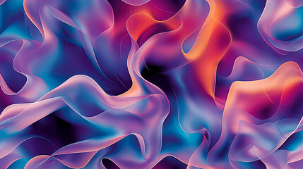 Wall Mural - A colorful, abstract painting of a flowing, purple and orange fabric. The painting is full of vibrant colors and has a dreamy, ethereal quality to it