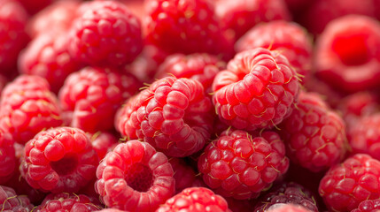 Wall Mural - A bunch of red raspberries are piled on top of each other. The raspberries are ripe and ready to be eaten