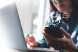 © tippapatt - Digital chatbot, internet bot application, conversation assistant, AI Artificial Intelligence. Woman using mobile smart phone chatting with customer service, AI chatbot automatic answering