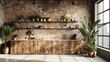 © Budi - Wall mockup in loft, kitchen in industrial style