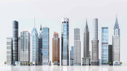 Wall Mural - A city skyline with tall buildings and a clear blue sky