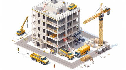 Wall Mural - A construction site with a crane and a truck