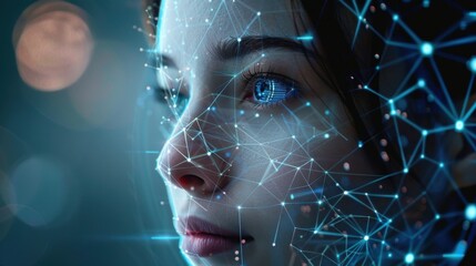 An AI system analyzing facial features with precision, highlighting the technology behind facial recognition.