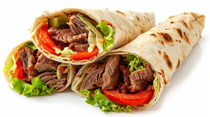 Wall Mural - Three Delicious Beef and Veggie Wraps Ready To Eat