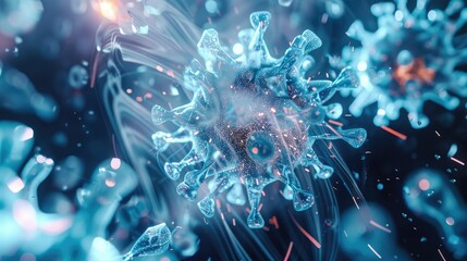 Wall Mural - 3D abstract virus with a crystalline structure, emitting a soft glow AI generated