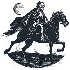 Skeleton rides a horse, vector illustration