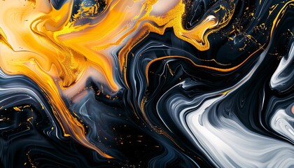 Wall Mural - Abstract picture blending gold and black colors in ink or liquid form.