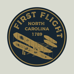 Wall Mural - Emblem vintage sticker patch logo illustration of North Carolina. First flight