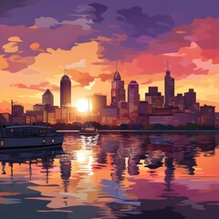 Wall Mural - Chicago Skyline at Sunset with Skyscrapers and Reflections