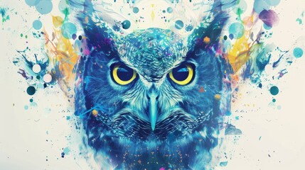 Wall Mural - Vivid Psychedelic Digital Illustration of an Owl with Abstract and Colorful Elements